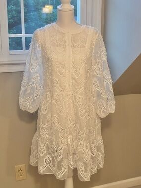Shoshanna White Button Down Eyelet Flared Dress